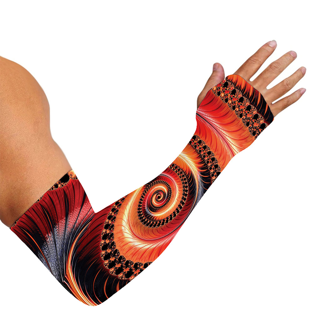 Orange Fractal Print Sun Protection Arm Sleeves