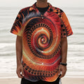 Orange Fractal Print Textured Short Sleeve Shirt