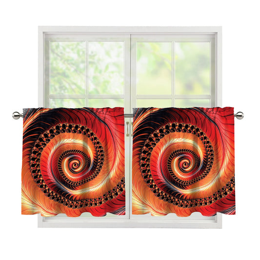 Orange Fractal Print Tier Curtains