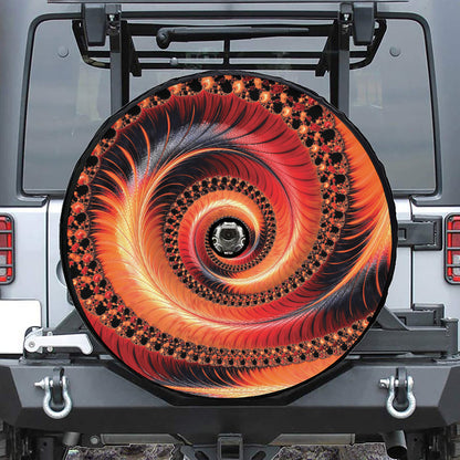 Orange Fractal Print Tire Cover With Camera Hole
