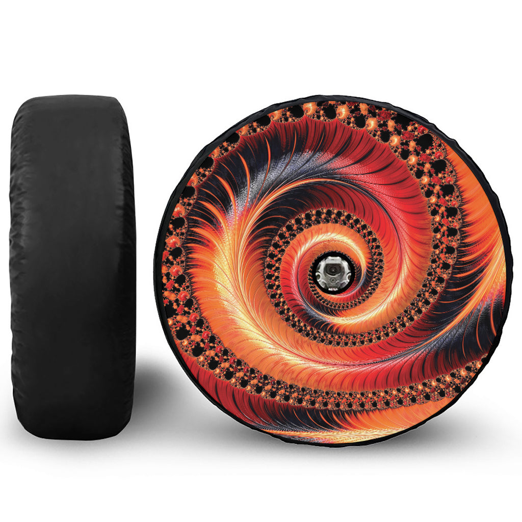 Orange Fractal Print Tire Cover With Camera Hole