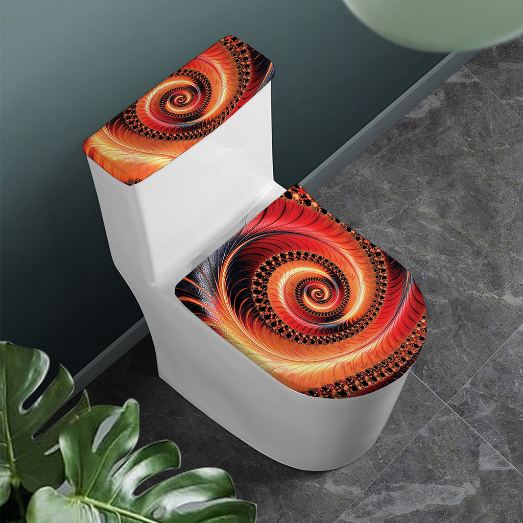 Orange Fractal Print Toilet Lid And Tank Cover Set