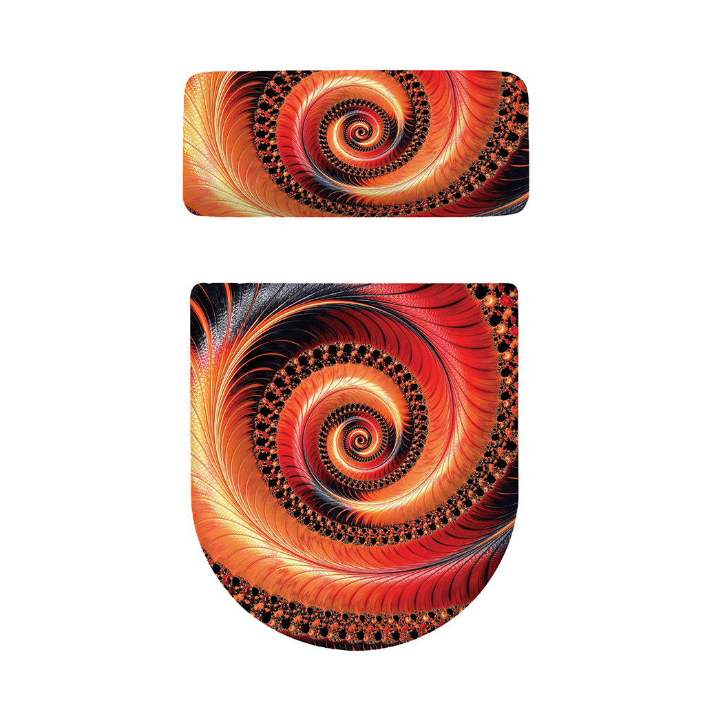 Orange Fractal Print Toilet Lid And Tank Cover Set