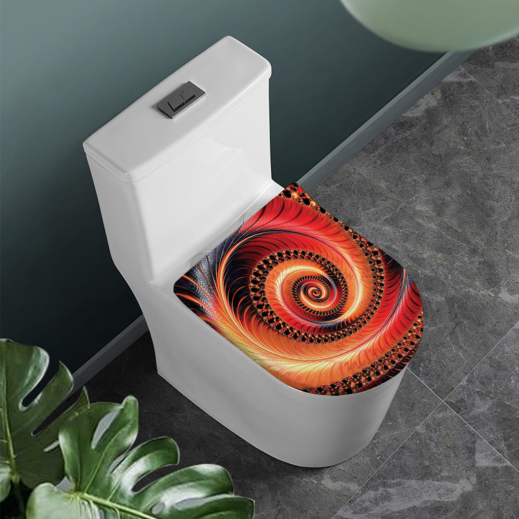 Orange Fractal Print Toilet Lid Cover