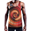 Orange Fractal Print Men's Workout Tank Top