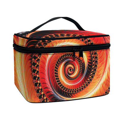 Orange Fractal Print Travel Makeup Bag