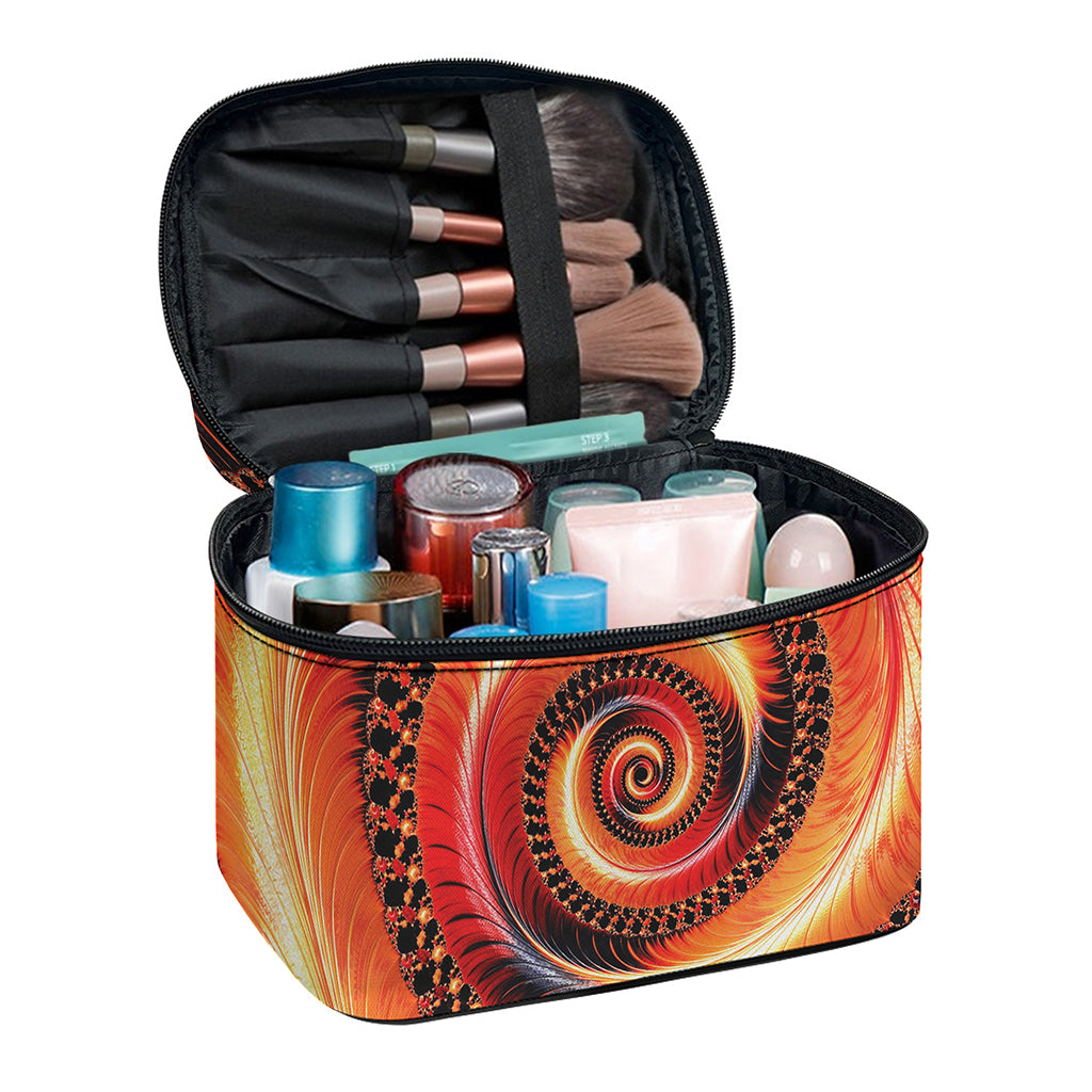 Orange Fractal Print Travel Makeup Bag
