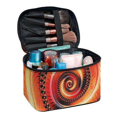Orange Fractal Print Travel Makeup Bag