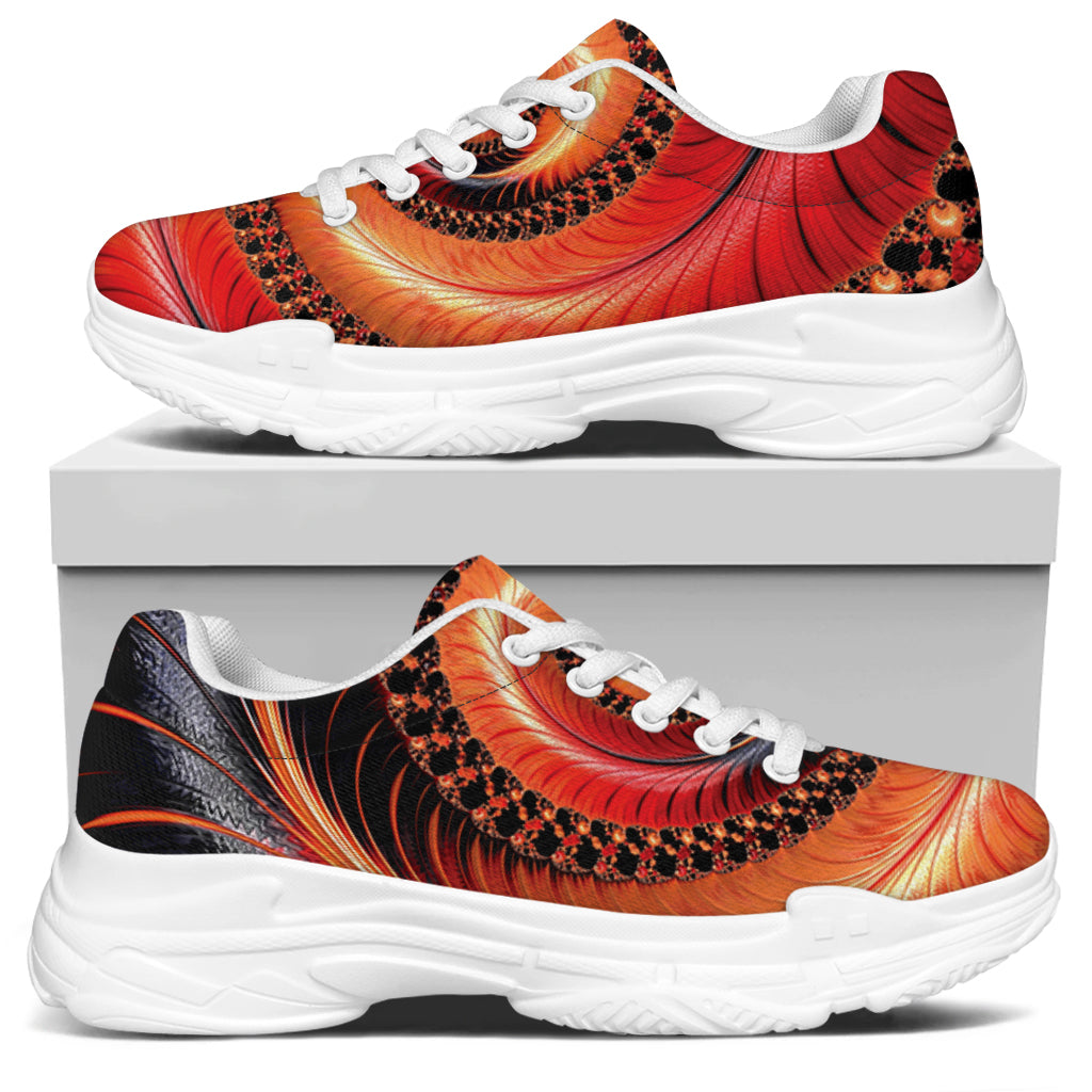 Orange Fractal Print White Chunky Shoes