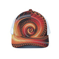 Orange Fractal Print White Mesh Trucker Hat