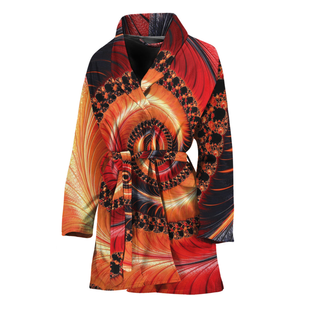 Orange Fractal Print Women's Bathrobe