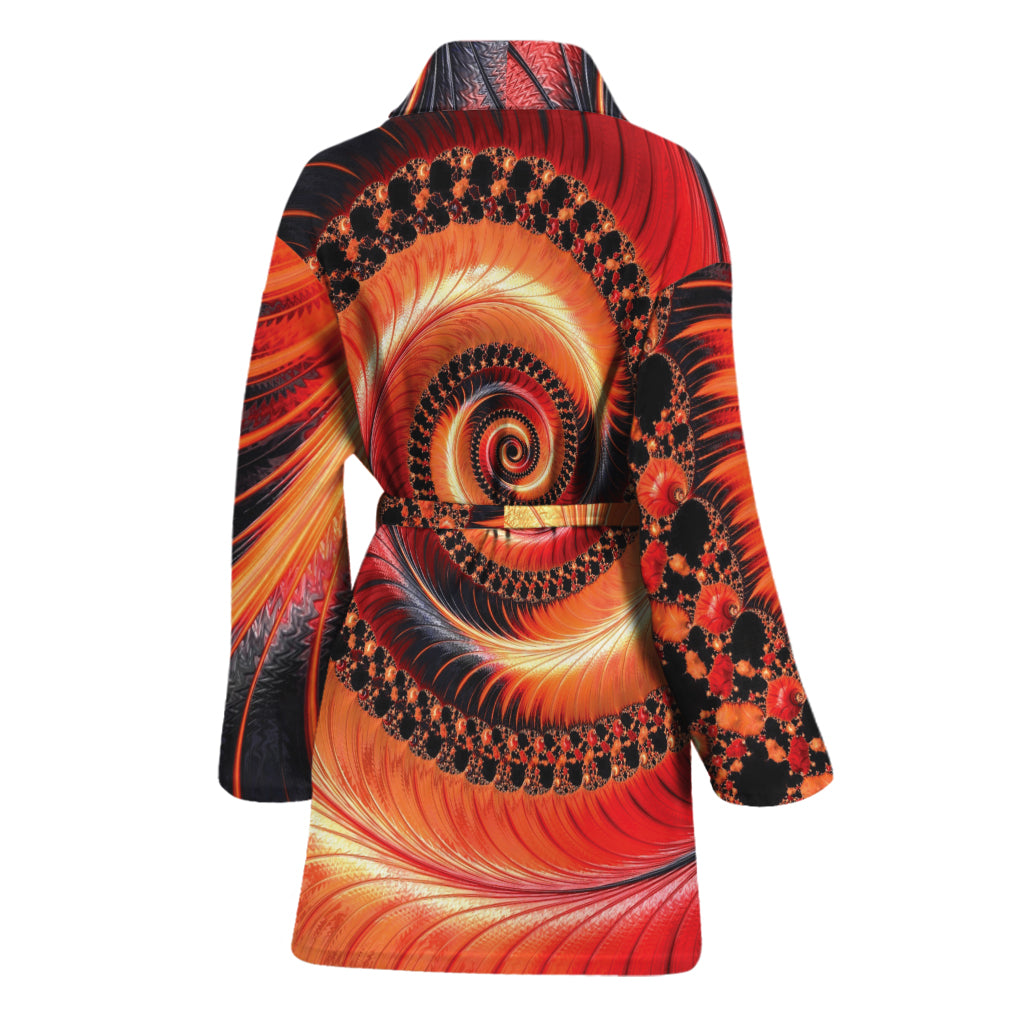 Orange Fractal Print Women's Bathrobe