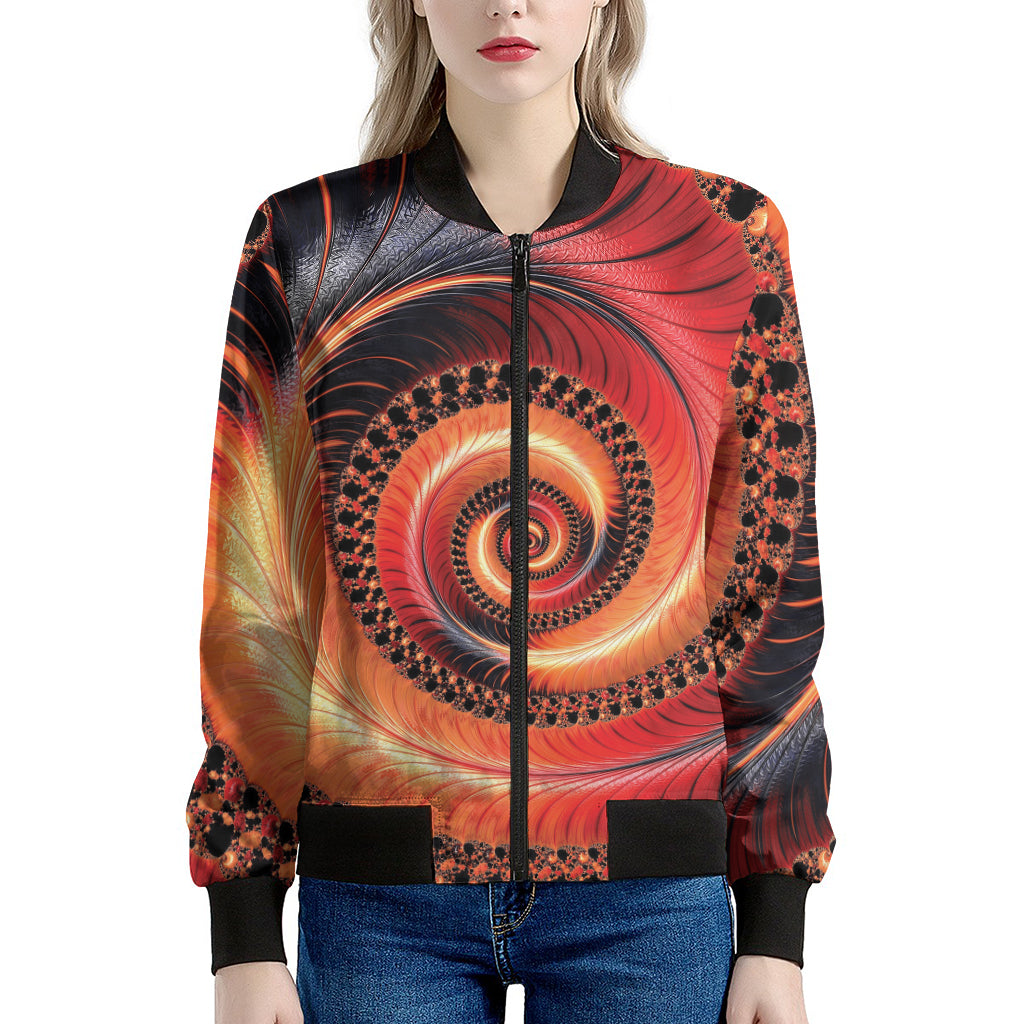 Orange Fractal Print Women's Bomber Jacket