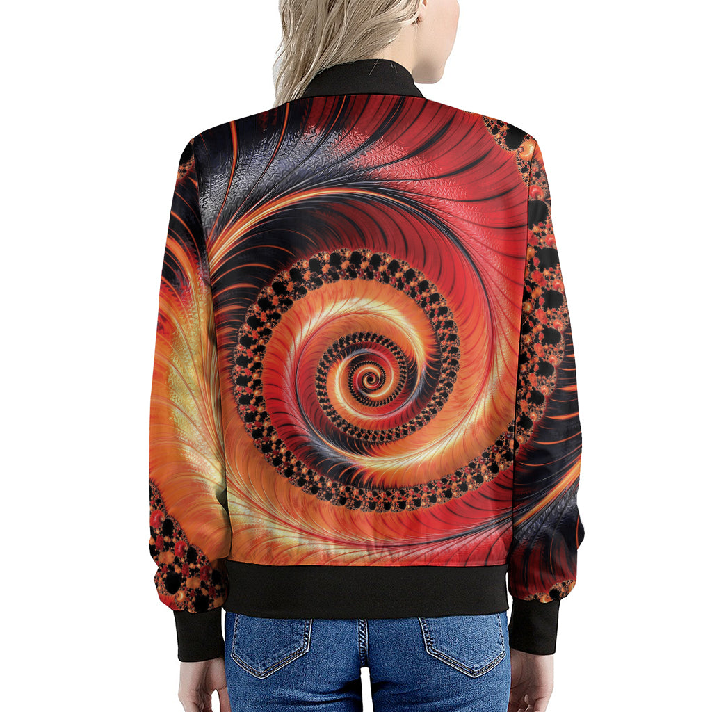 Orange Fractal Print Women's Bomber Jacket