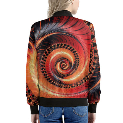 Orange Fractal Print Women's Bomber Jacket