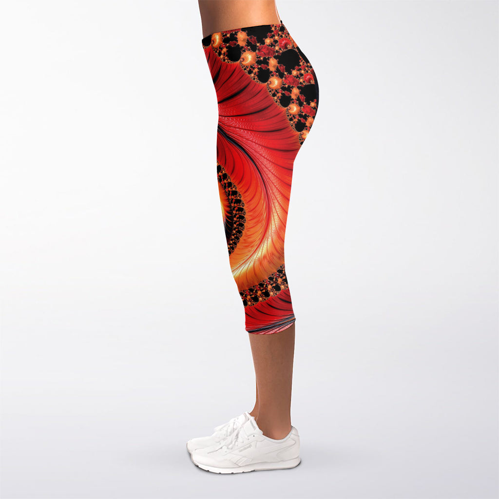 Orange Fractal Print Women's Capri Leggings