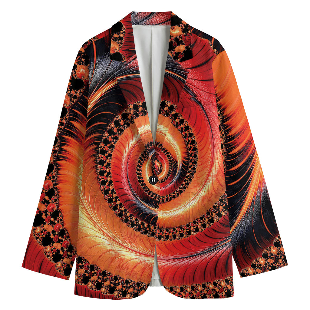 Orange Fractal Print Women's Cotton Blazer