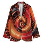 Orange Fractal Print Women's Cotton Blazer