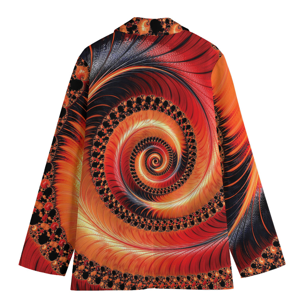 Orange Fractal Print Women's Cotton Blazer