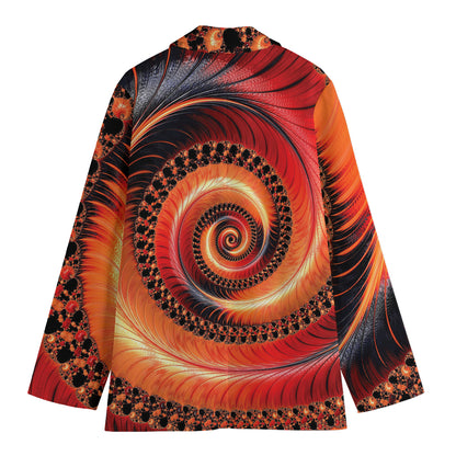Orange Fractal Print Women's Cotton Blazer