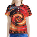 Orange Fractal Print Women's Polo Shirt
