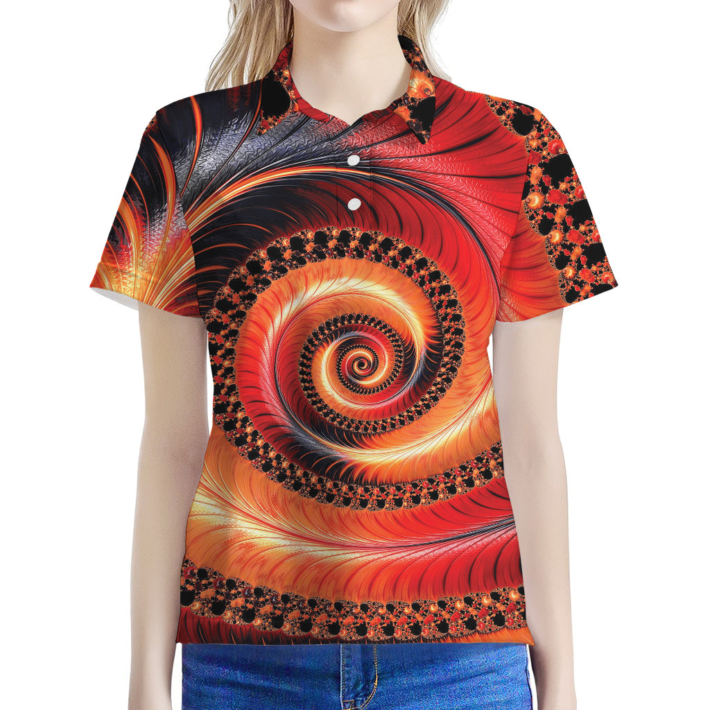 Orange Fractal Print Women's Polo Shirt