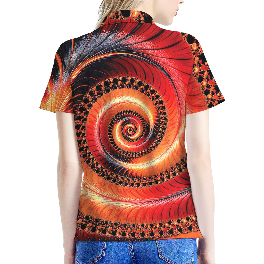 Orange Fractal Print Women's Polo Shirt