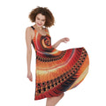 Orange Fractal Print Sleeveless Knee Length Dress