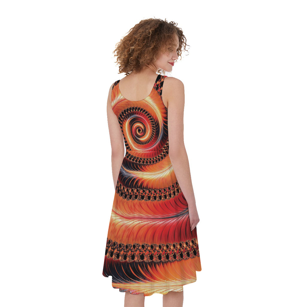 Orange Fractal Print Women's Sleeveless Dress