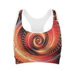 Orange Fractal Print Women's Sports Bra
