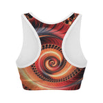Orange Fractal Print Women's Sports Bra