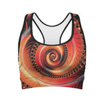 Orange Fractal Print Women's Sports Bra