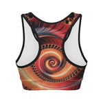 Orange Fractal Print Women's Sports Bra