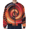 Orange Fractal Print Zip Sleeve Bomber Jacket