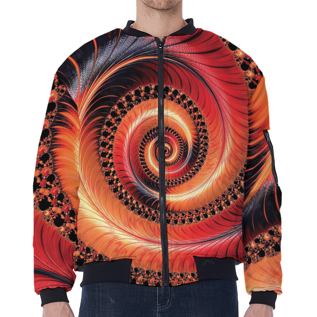 Orange Fractal Print Zip Sleeve Bomber Jacket