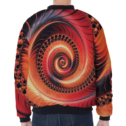 Orange Fractal Print Zip Sleeve Bomber Jacket