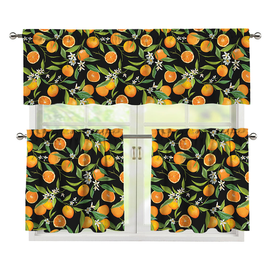 Orange Fruit Pattern Print 3 Piece Kitchen Curtains