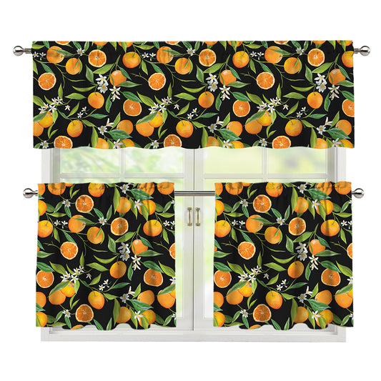 Orange Fruit Pattern Print 3 Piece Kitchen Curtains