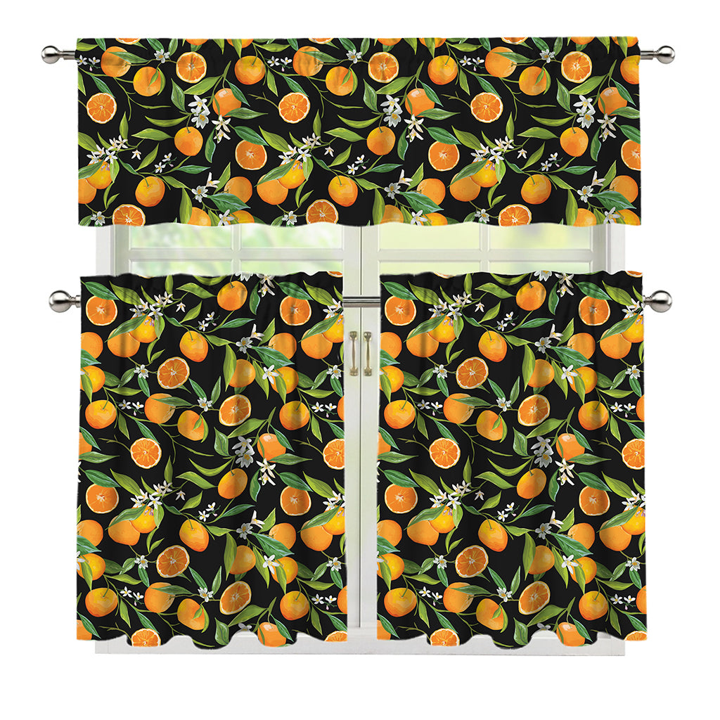 Orange Fruit Pattern Print 3 Piece Kitchen Curtains