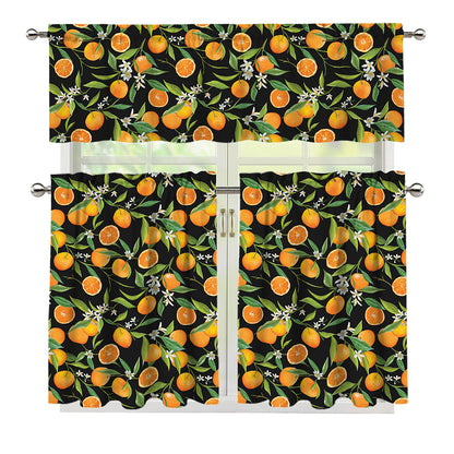 Orange Fruit Pattern Print 3 Piece Kitchen Curtains