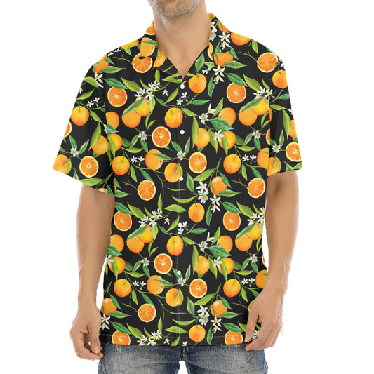 Orange Fruit Pattern Print Aloha Shirt