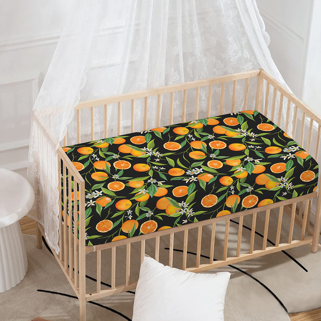 Orange Fruit Pattern Print Baby Crib Sheet