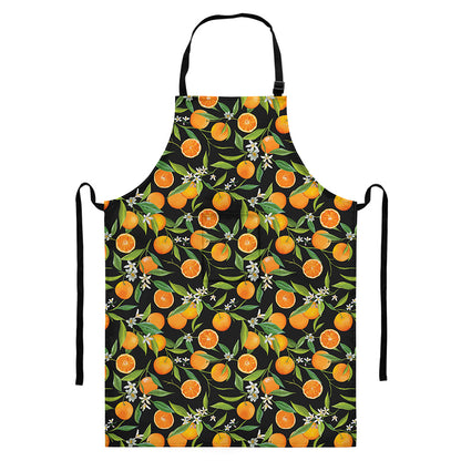 Orange Fruit Pattern Print Bib Apron With Pocket