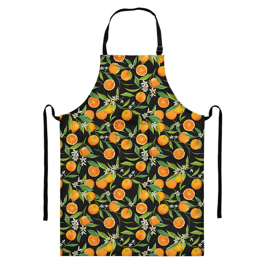 Orange Fruit Pattern Print Bib Apron With Pocket