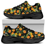 Orange Fruit Pattern Print Black Chunky Shoes