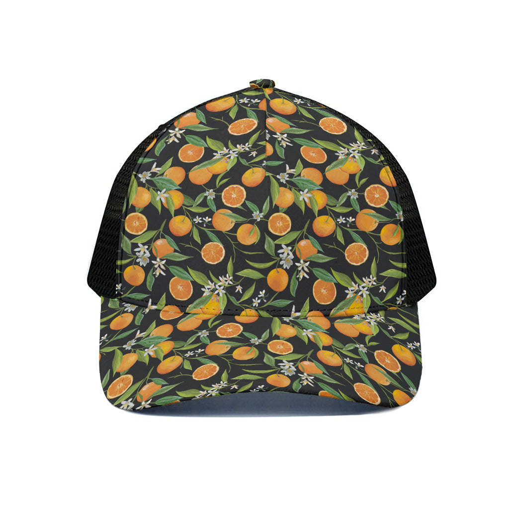 Orange Fruit Pattern Print Black Mesh Trucker Cap