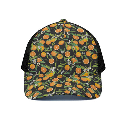 Orange Fruit Pattern Print Black Mesh Trucker Cap