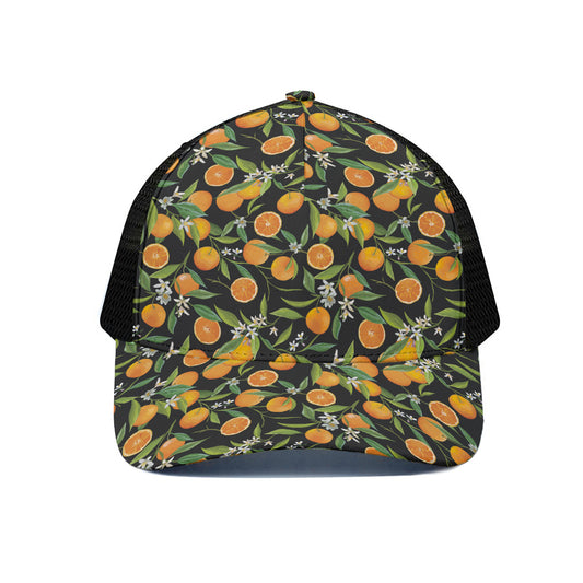 Orange Fruit Pattern Print Black Mesh Trucker Cap
