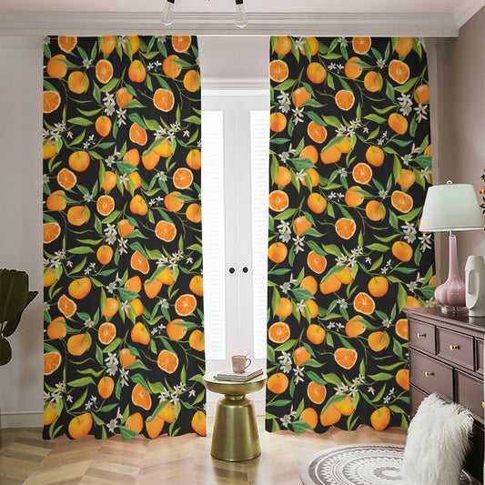 Orange Fruit Pattern Print Blackout Pencil Pleat Curtains