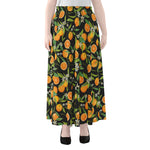 Orange Fruit Pattern Print Chiffon Maxi Skirt